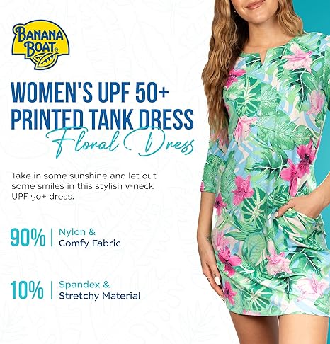 Banana Boat UPF 50 Women's Split Neck Printed Floral Dress