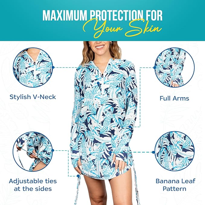 Banana Boat UPF 50 Women's Adjustable Long Sleeve Printed Swim Dress